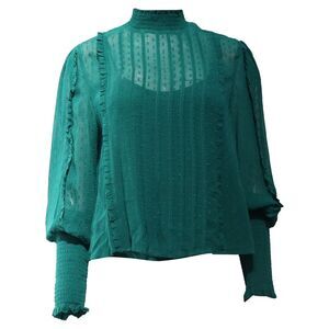 Farm Rio Ruffled Long Sleeve Blouse in Green Viscose